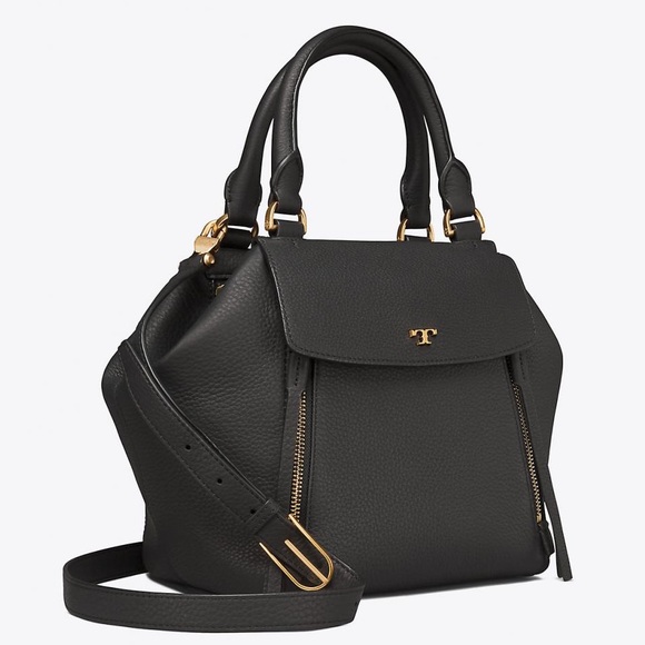 Tory Burch Claret Half Moon Satchel in Black EUC - Picture 2 of 10